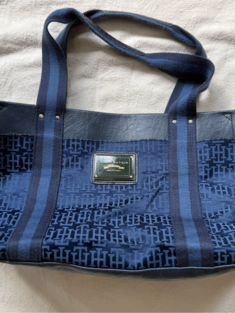 Tommy Hilfiger Navy and Midnight Blue Jacquard Logo Tote